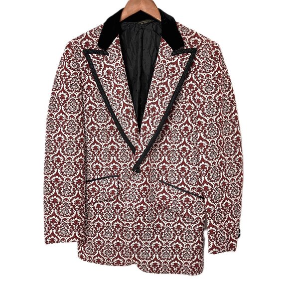 Palm Beach red WhBrocadeTuxedo Prom Formal Jacket Vintage 70’s